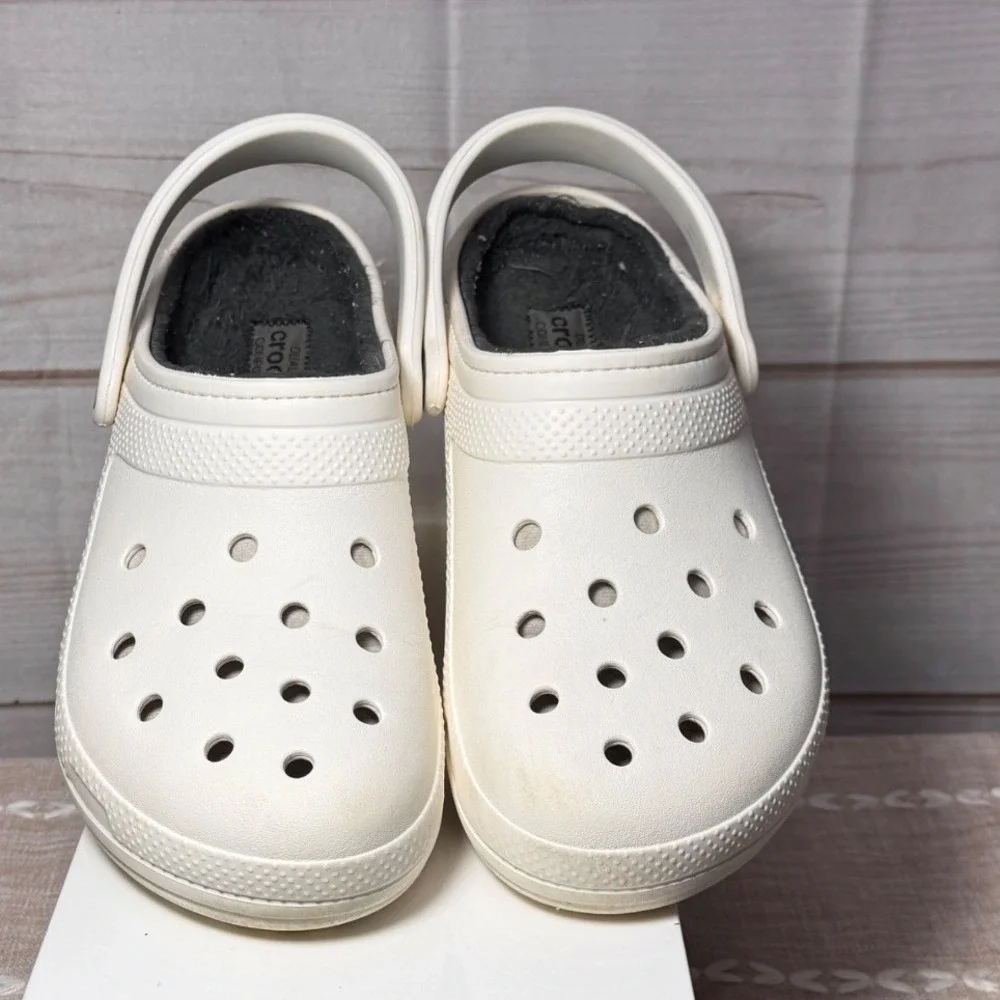 Crocs Classic Lined Clogs White Grey Fuzzy Dual Comfort Mens 10 Womens 12 S-80